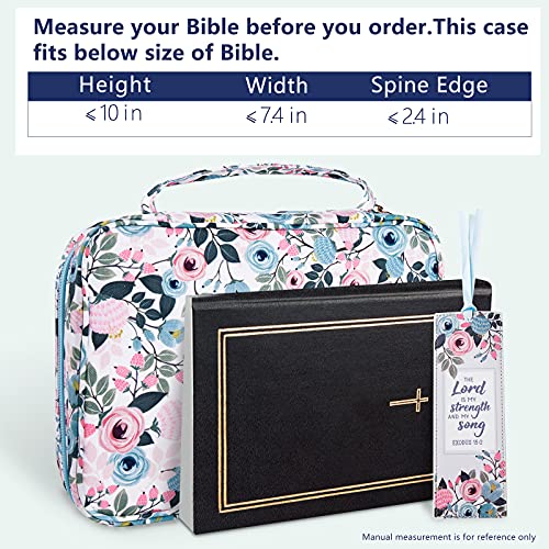 Floral Bible Cover Case With Scripture Carrying Book Case Church Bag With Leather Bookmark Protective With Handle, Zipper And Pockets For Standard Size Bible, Gift For Women Girl Kids 10“X7.5”X2.5" #TOP5