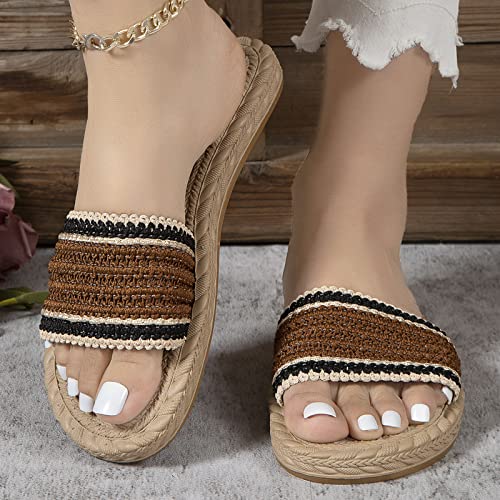 Chinelos femininos 91/2 10 moda feminina verão cor combinando pano aberto dedo aberto grama inferior