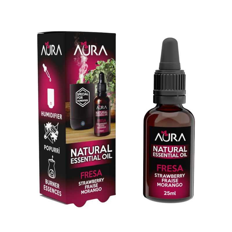 AURA | Aceite Esencial para Humidificador | 100% Puro | 25ml | 0% Alcoho (25ml, Fresa)