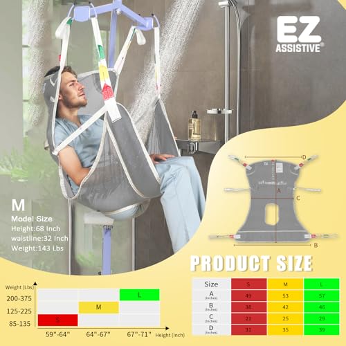 EZ Assistive Universal Full Body Patient Lift Sling with Commode Opening for Elderly & Disabled, Safe Working Load 500 lbs, Medium Grey - Thumbnail 6