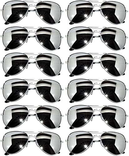 OWL 12 Pack Aviator Sunglasses Mirrored Lens, Womens Mens Wholesale Eyewear with Black, Silver, Gold Frames