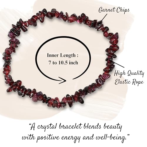 Image of Certified Garnet Bracelet for Women Men with Healing Crystal and Reiki Stone - Beautiful Gemstone Beaded Bracelet for Balance, Harmony & Positive Energy (Chips Stone Beads)