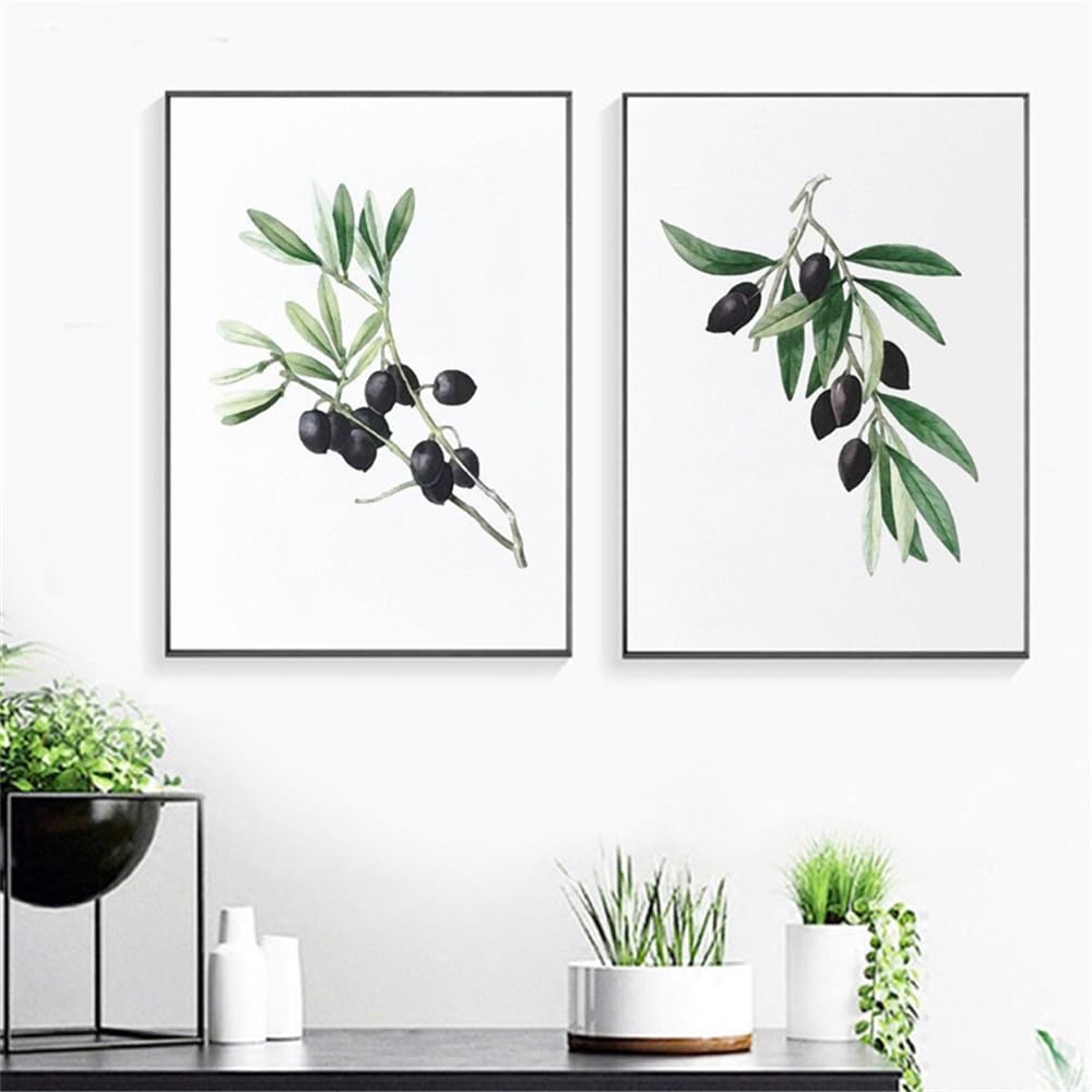 WBYZAC 2 Pieces Poster-Abstract Branches Green Plant Nordic Posters and Prints Wall Pictures Watercolor Botanical Art Canvas Painting Kitchen Office Home Wall Art Decor-60 * 70cm (No Frame)