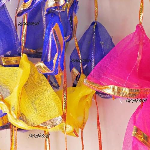 Image of Divyakosh Latkan for Home Decoration, Gota Net Hangings for Decorative, Pack of 10 Garlands for Wedding, Haldi, Event, Decor Backdrop, Multi Color Hangings 4 Ft Each