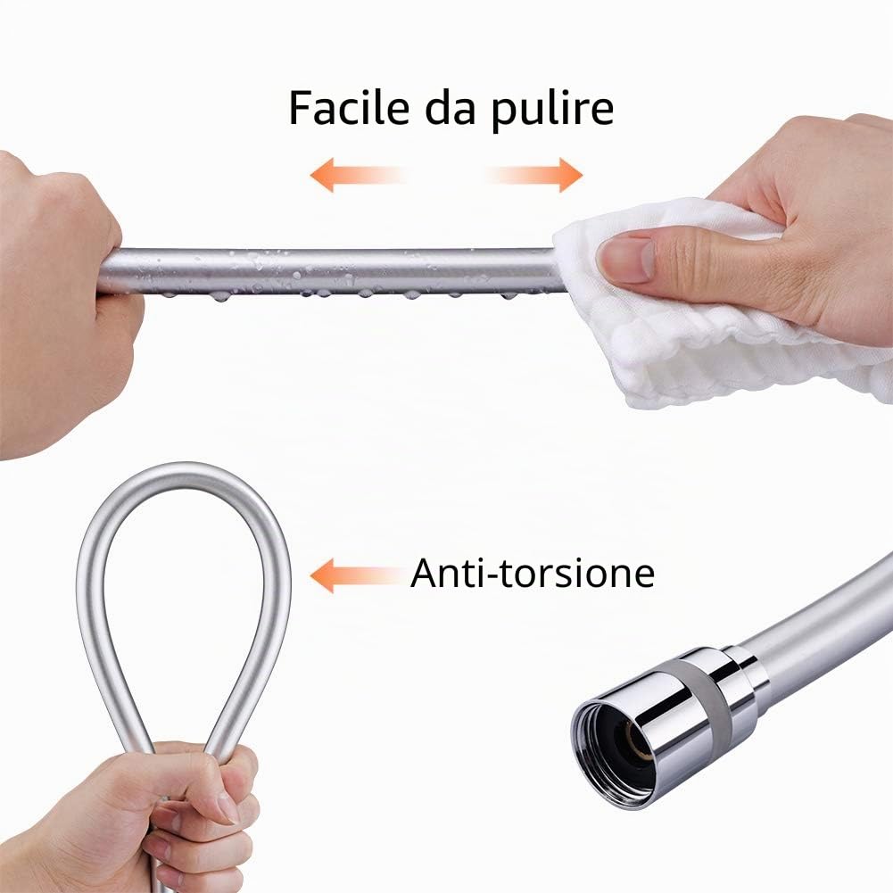 GRIFEMA COMPLENTO-G852 Flessibile Doccia in PVC (G1/2 pollici, 150 CM), Tubo Doccia da Anti Torsione, Bianca/Cromo