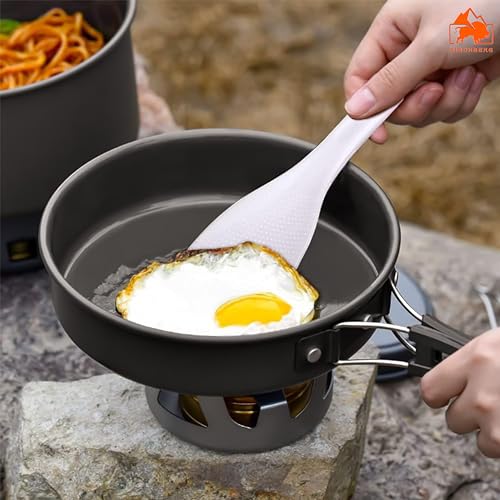 Image of BISONBERG 8 Pcs Camping Cookware Set, Mess Kit, Camping Accessories for Outdoor, Camping Utensils with Carry Bag, Camping Bowl Pot Pan Set - Nonstick Aluminum - for 2 People
