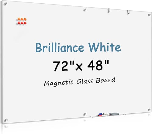 Miniatura 24 de MaxGear Pizarra blanca magnética de cristal de borrado en seco de 60 x 40 pulgadas, pizarra blanca grande sin marco con 1 borrador, 3 marcadores y 6