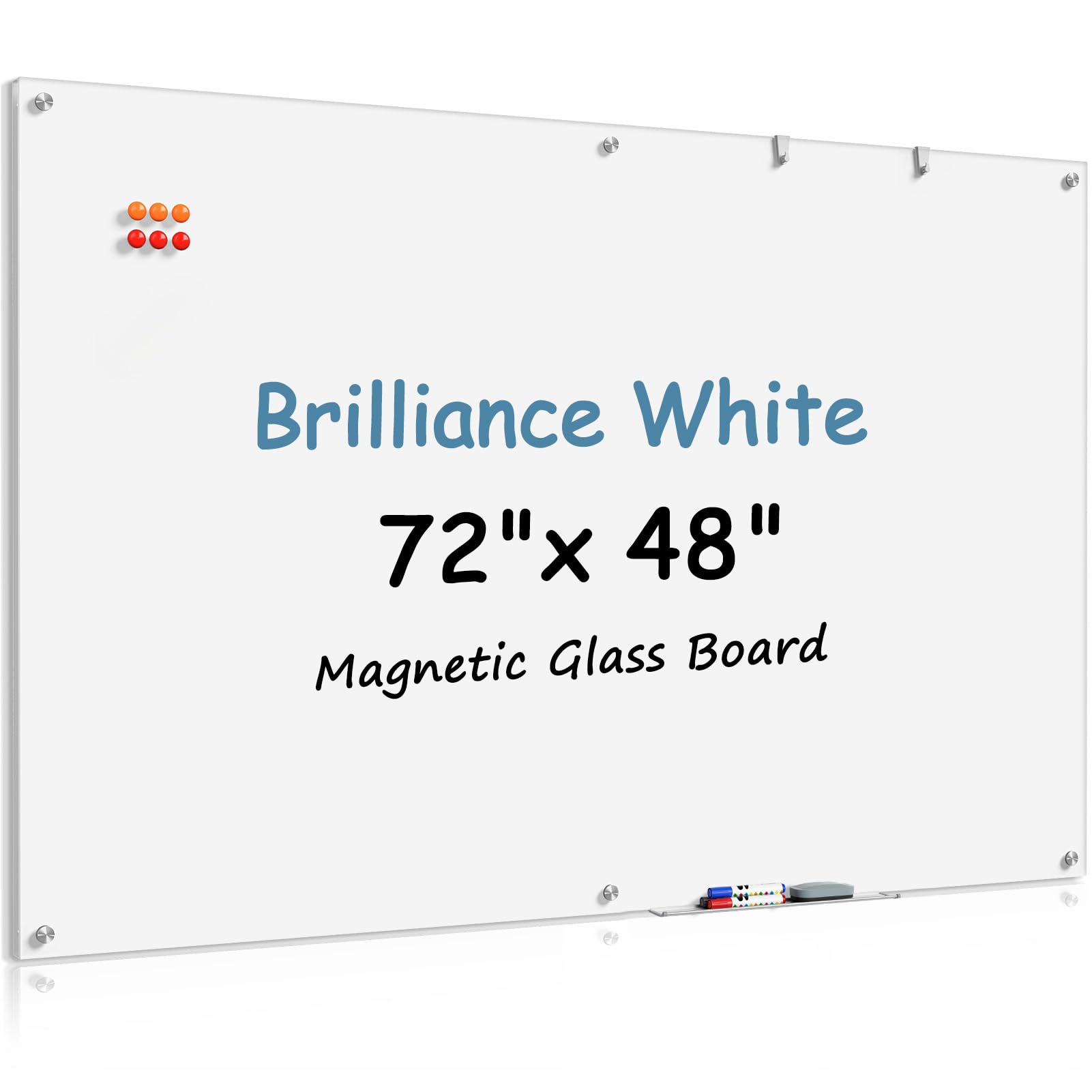 MaxGear Glass Whiteboard Tempered Magnetic Dry Erase Board 72 x 48 Inch Ultra White, Frameless Wall Mounted, Office Classroom Conference Room Home Use