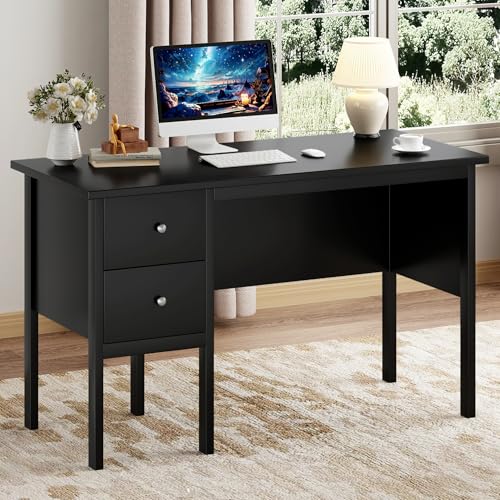 BHG Computer Desk with Drawers,Modern White Home Office Desk with Storage Filing Cabinet, Vanity Desk Makeup Dressing Table for Bedroom,Small Writing Table PC Desks for Study (Black, 43.3')