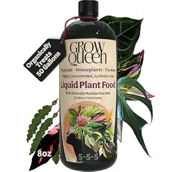 Organic Liquid Indoor Plant Food, Houseplant, Tropical & All-Purpose Indoor Plant Fertilizer, Organic Liquid Fertilizer 5-5-5 with Sea Kelp, 8oz Treats 50 Gallons