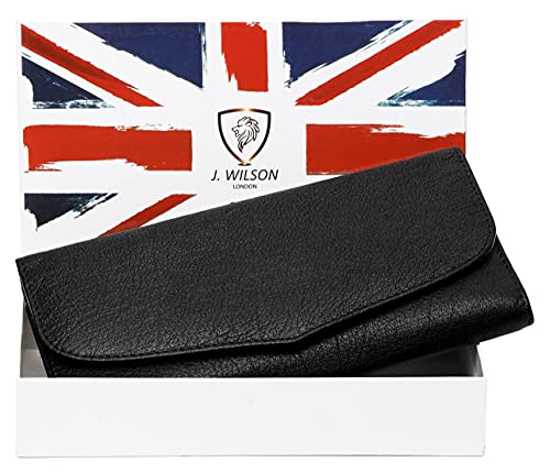 J. Wilson London Ladies RFID Safe Designer Soft Leather Purse Card Women Clutch Wallet with Zip pocket Gift Boxed (Black) - Image 3