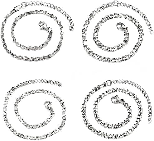 Set 7 Bracciali A Catena In Acciaio Inossidabile Per Donna - Figaro Regolabili Con CZ, Oro E Argento - 4