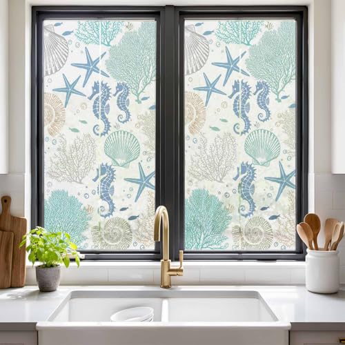 Vinilo para ventana con privacidad, 19.6" x 39.3" azul coral miniatura 2