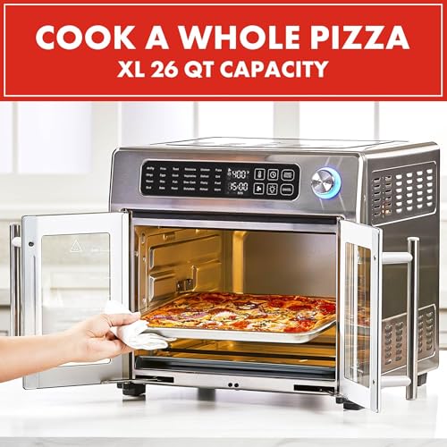 Emeril Lagasse Extra Large French Door Air Fryer Toaster Oven Combo, 24 Cooking Functions and Digital Controls, 7 Accessories Included, Stainless Steel Finish, 26QT Capacity