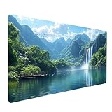 Gaming Mauspad XXL 70x30x0.3 cm Wasserdicht Mousepad Wasserfall Schreibtischunterlage für Kabellose Tastatur Maus Laptop, Mouse Pad Pflanzen Anti Rutsch Schreibtisch Zubehör, Tisch Deko model-4903