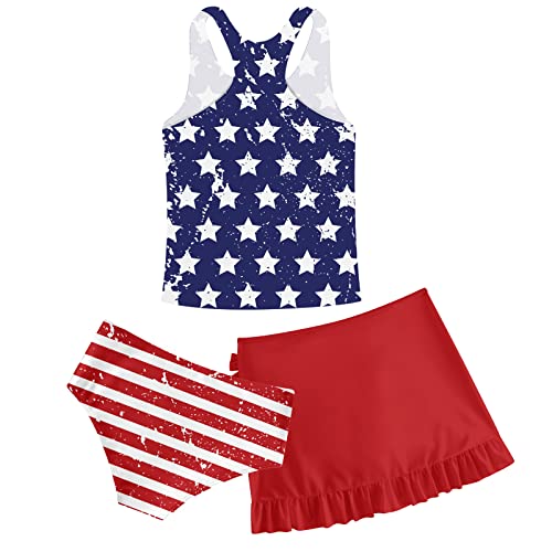 Girls Swimsuits 3 Piece Tankini Bathing Suit Set Cute Bikini Swimwear with Cover Ups Beach Skirt 5-16 Years