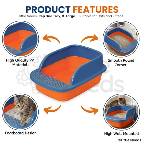 Image of Cat Litter Tray with Scooper - (Xtra Large, Step Grid) (57 x 40 x 24 cm) | 22.5 inch Durable Semi-Enclosed Anti-Tracking Foot Step Litter Box | Easy-Clean Toilet Tray (Color May Vary)