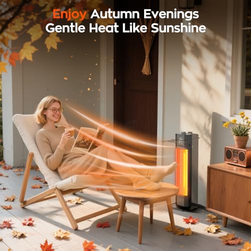 Image of Outdoor Electric Patio Heater, 27-inch Infrared Tower Heater with 1200W Instant Heating, IPX5 Waterproof, Tip-Over & Overheat Protection, Space Heater for Patio Garage Workshop Indoor & Outdoor Use