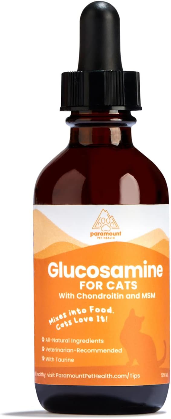 Paramount Pet Health Liquid Glucosamine Chondroitin MSM for Cats, Hip & Joint Support Supplement, Supports Mobility and Flexibility, Senior Cat Liquid Joint Supplement Drops for Daily Care, 2 oz