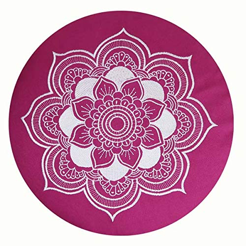 Celine Madeleine Meditation Cushion with Embroidery Cover Washable Inner Cushion with Organic Spelt Husks 33 x 15 cm Suitable for Beginners and Experienced People, magenta