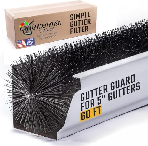 GutterBrush Gutter Guard for 5 Inch Gutters 60 Ft DIY Leaf Filter Insert | 4.25 Diameter Brush Stops Clogs from Leaves & Debris | Gutter Screen & Cover Alternative - Made in USA