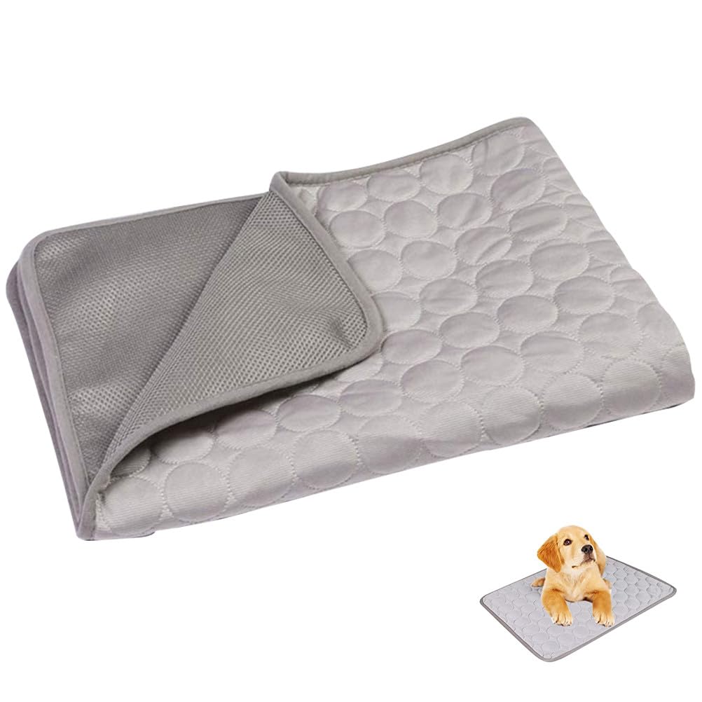 POPETPOP Dog Cooling Mat: 100×70cm Self Cooling Pad with Non-Toxic - Anti-Scratch Cool Blanket Waterproof for Dogs Cats, Multi-Pet Families (Size XL, Grey)