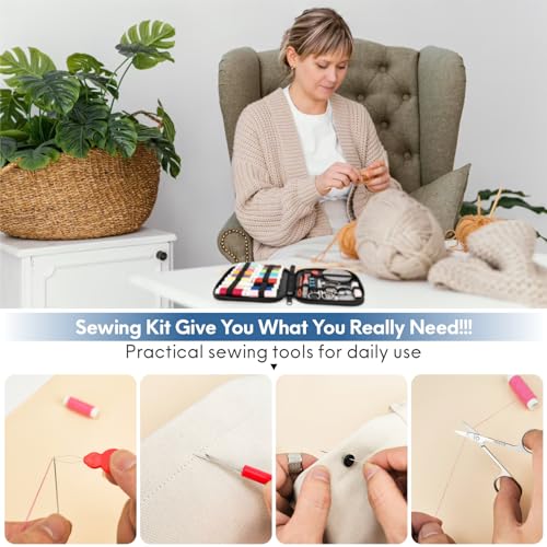 Image of Sewing Kit Basic for Adults, 87 Pcs Sewing Kit with Needle and Thread, Sewing Supplies Portable Travel Emergency Repair Kit for Beginners Home DIY, Gift for Mom and Grandma OKOMER