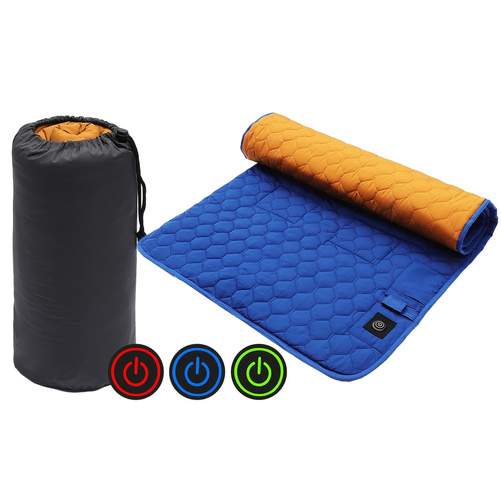 Pongnas USB-Heizmatte, 7-Zonen-Wärme-Isomatte, Einstellbare Temperatur, Campingmatte mit Aufbewahrungstasche für den Innen- und Außenbereich (BLUE)