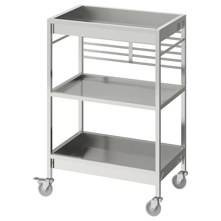 KUNGSFORS Kitchen Trolley, Stainless Steel, 60x40 cm, with Lockab...