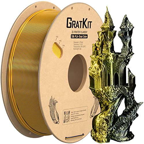 Image of Gratkit Silk Dual Color PLA Filament, Coextrusion PLA Filament 1.75mm, + /-0.03mm, 1KG /Roll, Silk PLA Black & Gold
