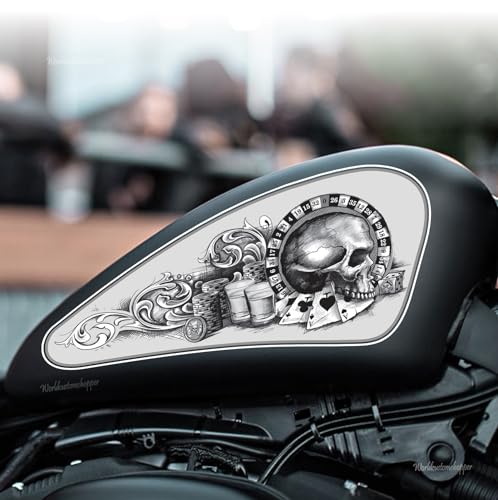 Autocollants Poker Crâne réservoir moto Harley Davidson custom chopper adhésif 38 cm