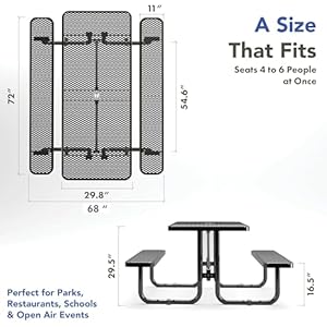 Metalpicnictablesforoutdoorswithumbrellaholecoatedsteelheavydutycommercialgradetablewithadjustableseatspatiofurnituresetforalifetime6rectangularblack Urban Country Home Decor Metal picnic tables for outdoors with umbrella hole coated steel heavy duty commercial grade table with adjustable seats patio furniture set for a lifetime 6 rectangular black urban country home decor