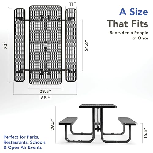 Metalpicnictablesforoutdoorswithumbrellaholecoatedsteelheavydutycommercialgradetablewithadjustableseatspatiofurnituresetforalifetime6rectangularblack Urban Country Home Decor Metal picnic tables for outdoors with umbrella hole coated steel heavy duty commercial grade table with adjustable seats patio furniture set for a lifetime 6 rectangular black urban country home decor