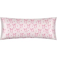 Pink Bow Ribbon Satin Body Pillow Case with Zipper 21x54 inch, Valentines Day Decorative Throw Pillows Covers for Car, Room Throw Pillow Cases, Soft Breathable Pillowcases for Hair and Skin