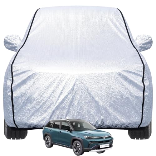 Image of Pivalo Car Cover for Maruti Suzuki Victoris All Model & Year (2025-2026) 100% Waterproof with Mirror Pocket, Triple Stitched Bottom Elastic Dustproof Full Body Protection (Heat & UV Resistant, Silver)