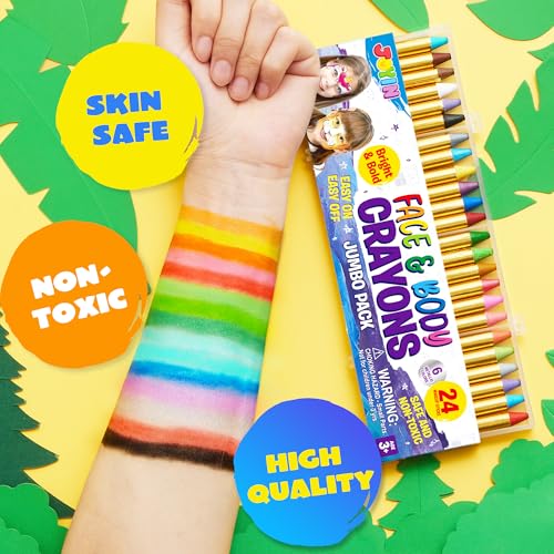 Image of JOYIN 24 Colors Face Paint Safe & Non-Toxic Face and Body Crayons (Large Size 3 inch) Ultimate Party Pack Including 6 Metallic Colors for Birthday Toy Makeup Party Suppiles, Gifts for Kids Girls Boys