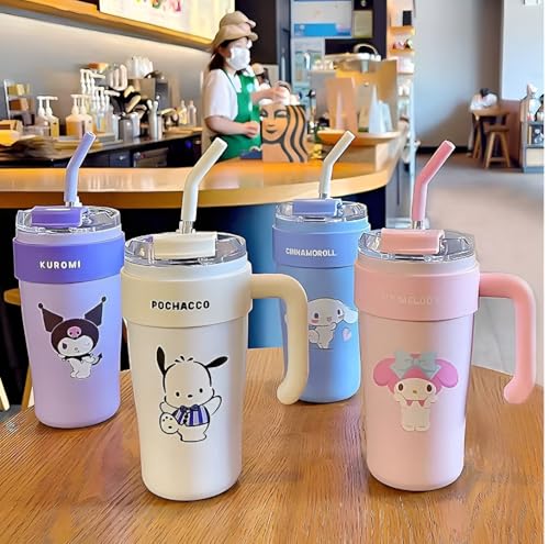 Image of MD'S Home Insulated 860ml Tumbler with Handle and Straw Lid 100% Leak-Proof Cupholder Friendly Travel Mug 29oz Stainless Steel Insulated Tumbler with lid and Straw Gifts for Women Men Him Her (Pink)
