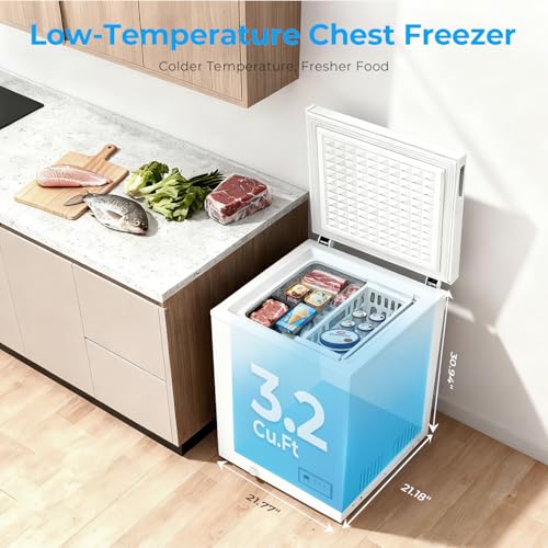 Image of Antarctic Star Chest Freezer 3.2 Cubic Feet Low-Temperature Freezer,14℉ to -40℉ with 2 Removable Baskets, Free Standing Top Open Door Deep Freezer, 7 Level Adjustable Temperature, White