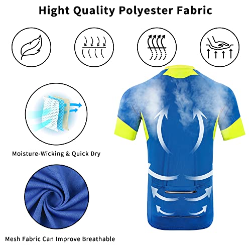 Cycling Jersey Mens Short Sleeve Bike Bicycle Shirts Biking Clothing Breathable Quick-Dry Shirt With Pockets（Blue,Xl） #TOP1
