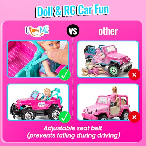 ULOVEME Pink Remote Control Car for Girls with 5.5" Doll & LED Lights, 2.4GHz Off-Road Trucks, 1:16 Scale Remote-Control Toy Car Holds 2 Dolls (Pink Car) by ULOVEME - Image 4