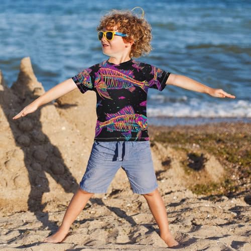 Boys Swing Shirts Fish Skull Doodle Black Rashguard Short Sleeve Kids T-Shirts Sun UPF 50+4