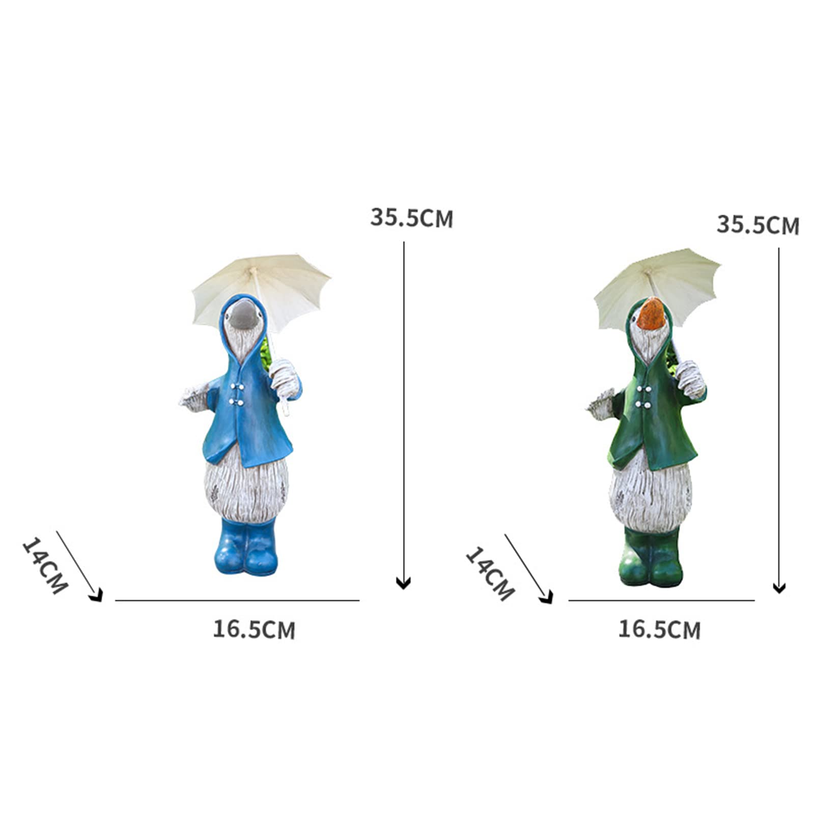 Figurka zwierzęcia ogrodowego, realistyczna rzeźba z kreskówki kaczki z parasolem, trwała żywiczna statua, ozdoba patio, podwórka, biura lub trawnika, zielona(Niebieski