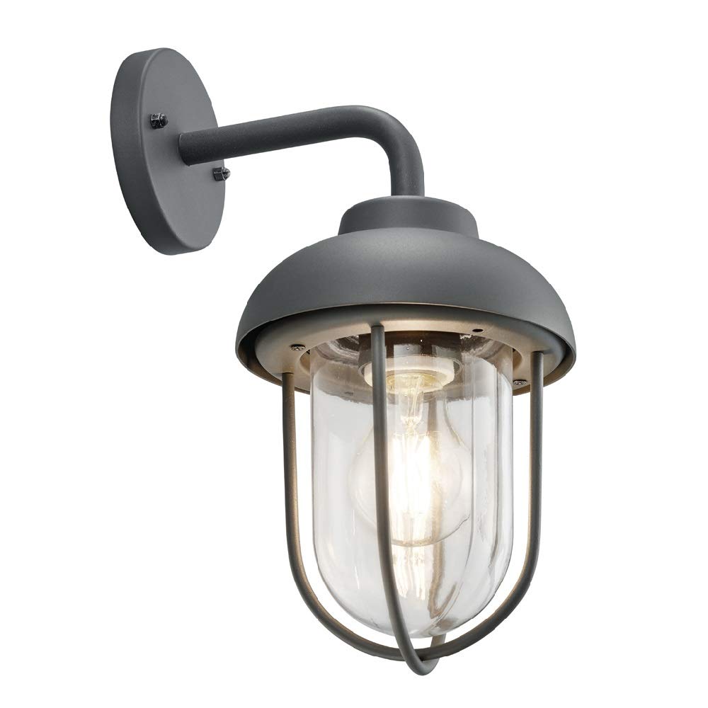 Britalia Anthracite Grey Outdoor Vintage Swan Neck Down Lantern Wall Light | 1 X E27 Lamp Bulb Required (Not Included) | Ip44 Exterior Rated | Garden & Patio