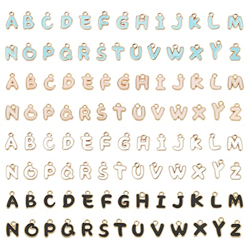 PandaHall A-Z Letter Enamel Chamms 104pcs 4 Colors Initial Alphabet Letter Charms Beads Double-Sided Alloy Pendents with for DIY Valentine's Day Christmas Thanksgiving Friendship Bracelet Necklace