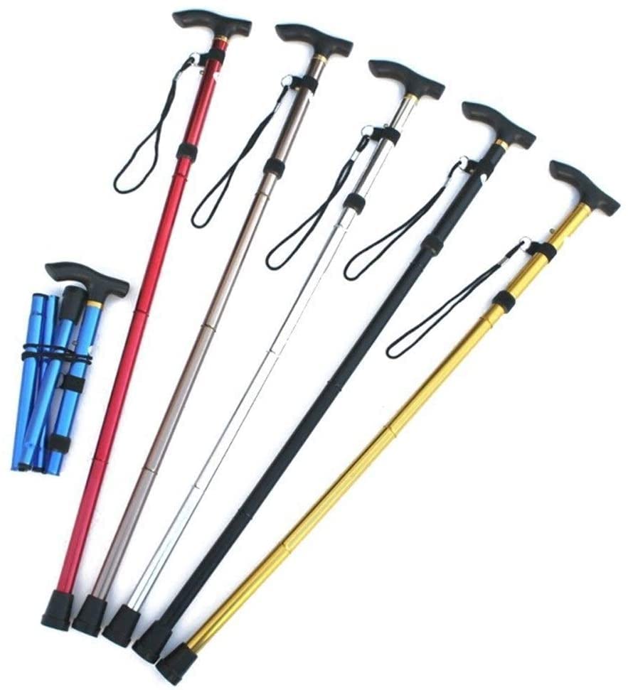 Laska składana Kijki trekkingowe Laska, kijki trekkingowe Kijki trekkingowe Kijki trekkingowe Uchwyt T Aluminiowa laska składana Metalowa składana kule dla osób starszych Kije Wysuwane Chodzenie (D)
