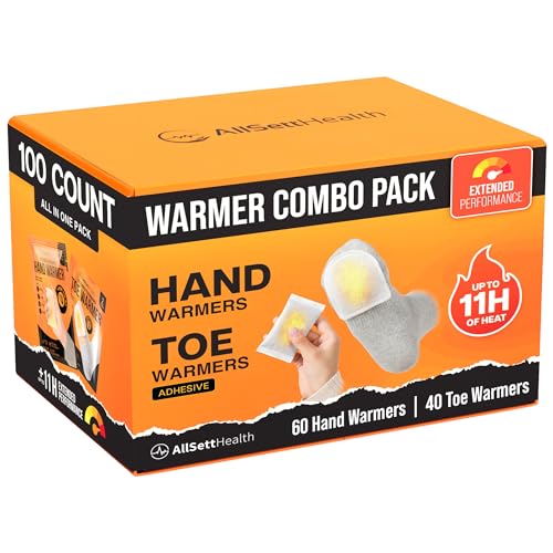 Hand and Toe Warmers Variety Pack 100 Piece Set with 30 Pairs Hand Warmers and 20 Pairs Adhesive Toe Warmers Long Lasting Heat Packs for Cold Weather Work Skiing Travel and Stadium Events