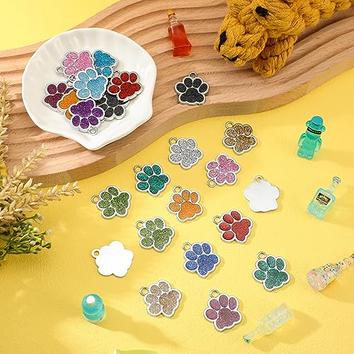 Abbylike 60 Pcs Personalized Paw Print Pet Tag for Dogs and Cats, Blank Pet ID Tags Custom Glitter Paw for Cute Metal Cat Name Small DIY Engraved Puppy Name - Thumbnail 5