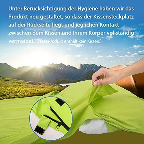 JAICOM Hüttenschlafsack, Ultraleichter Seideschlafsack für Reise, 2in1 Hüttenschlafsack, Bequemer und Weicher Schlafsack kleines Packmaß aus Mikrofaser, Ideal für Rucksackreise, Hotels