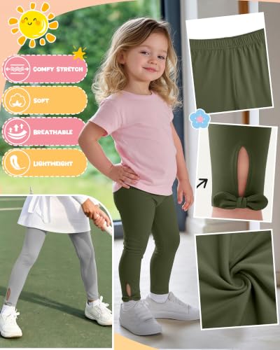 Image of 3 Pack Toddler Girl Cotton Leggings | Baby Girls Cute Stretchy Pants, Soft Bow Knot Leggings, Kids Full Length Tight Pants, 18M-5T Solid Comfortable Leggings