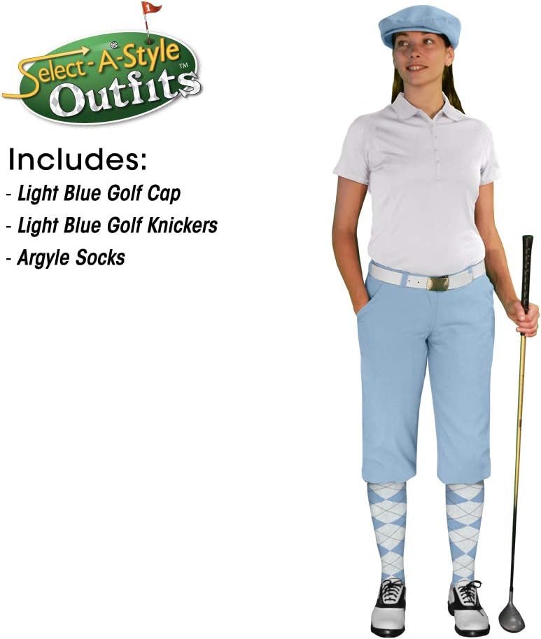 Golf Knickers Ladies Select A Style Outfit - Matching Golf Cap - Light Blue